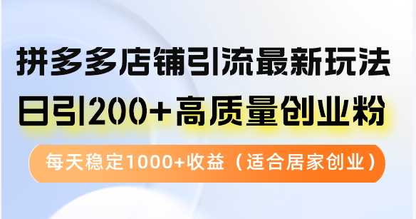 拼多多店铺引流最新玩法,日引200+高质量创业粉,每天稳定1000+收益(适合居家创业)