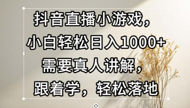 抖音直播小游戏,小白轻松日入1000+需要真人讲解,跟着学,轻松落地