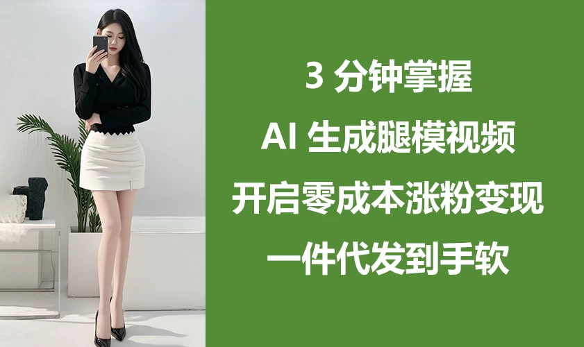 3分钟掌握AI生成腿模视频,开启0成本涨粉变现,一件代发到手软 第1张 3分钟掌握AI生成腿模视频,开启0成本涨粉变现,一件代发到手软 第1张