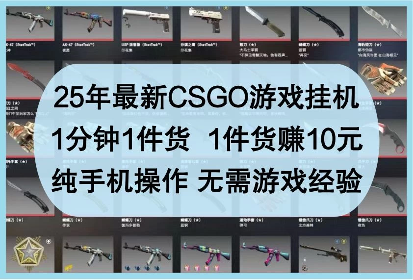 25年最新CSGO游戏挂机，1分钟1件货，1件货赚10元，纯手机操作，无需游戏经验 第1张