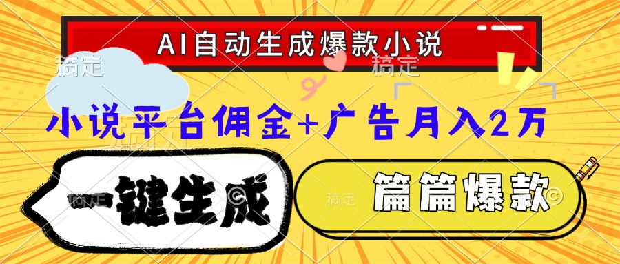 Ai自动生成网文爆款小说,一件生成小说大纲、故事情节,每篇都是爆款,小说平台佣金加广告月入2万