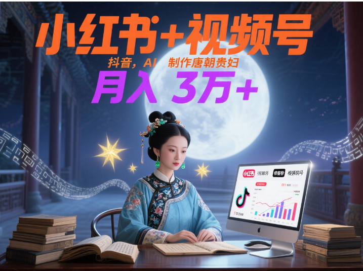 小红书+视频号+抖音,AI轻松制作唐朝贵妇IP,毒鸡汤、励志、减肥瘦身、养生赛道轻松切入,每天30分钟,轻松产出N条,月入3万+