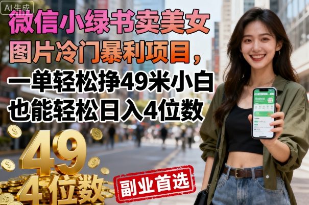 微信小绿书卖美女图片冷门暴利项目,一单轻松挣49米小白也能轻松日入4位数 第1张 微信小绿书卖美女图片冷门暴利项目,一单轻松挣49米小白也能轻松日入4位数 第1张