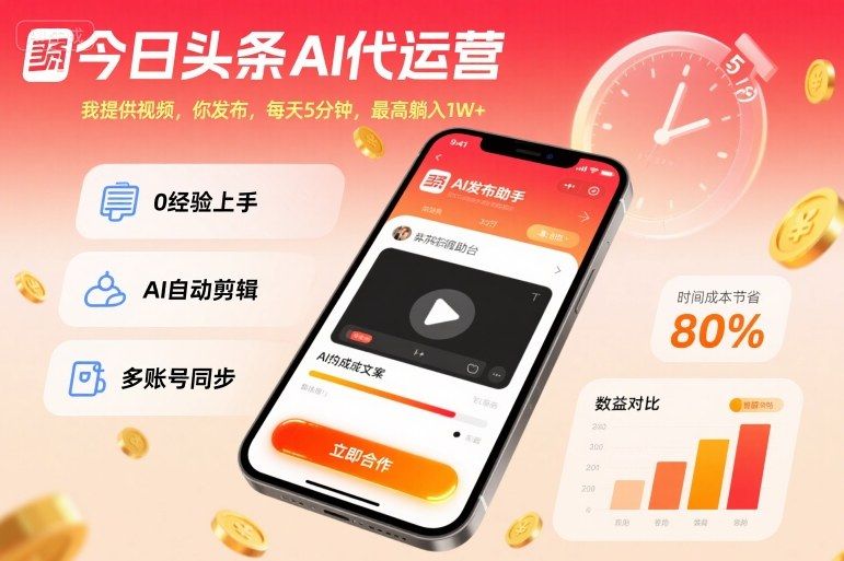 今日头条AI代运营,我提供视频,你发布,每天5分钟,最高躺入1W+ 第1张 今日头条AI代运营,我提供视频,你发布,每天5分钟,最高躺入1W+ 第1张